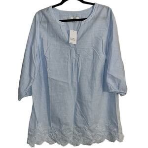Light Blue Blouse with Embroidered Hem
